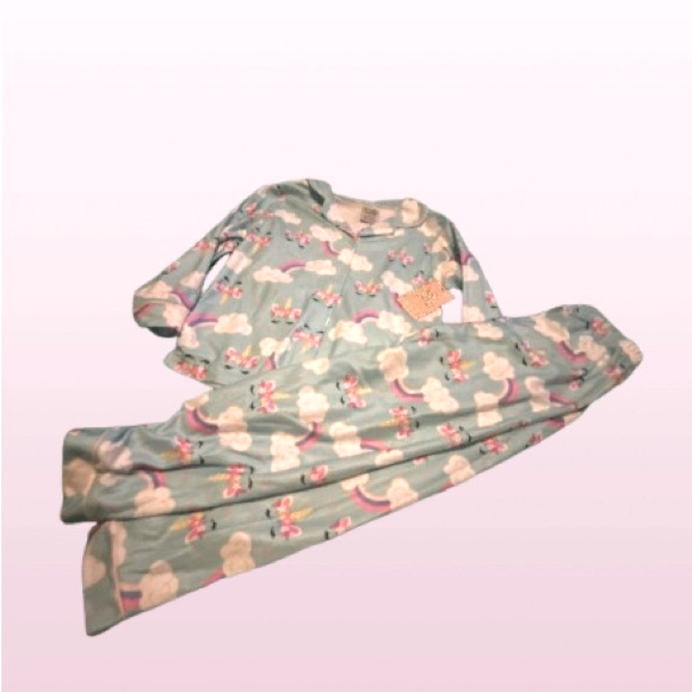 Kids Pajama Set - Sky blue pink and white with Cloud and Rainbow Print
